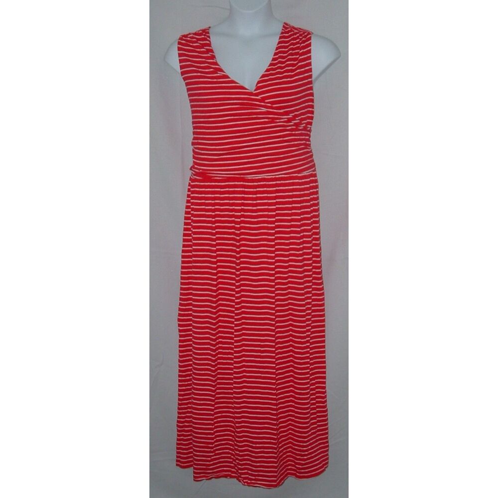 Red Striped Plus Sz 3X (24-26) Soft Stretchy Empire Waist Maxi Dress LANDS END